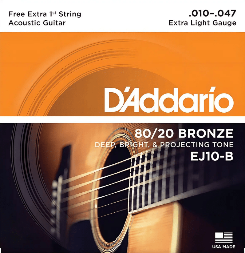 Encordoamento Violão Aço D'Addario EJ10 Extra Light 80/20 Bronze 010-047