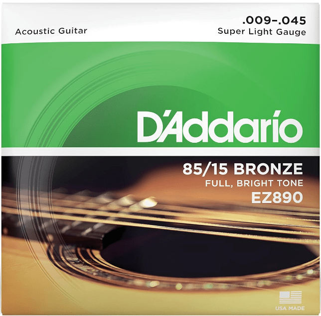 Encordoamento Violão Aço D'Addario EZ890 85/15 Bronze Super Light 009-045