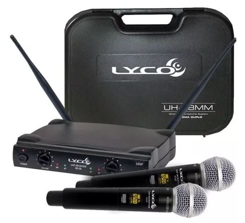 Microfone de Mão Duplo UHF Sem Fio Lyco 52 frequências UH-08MM