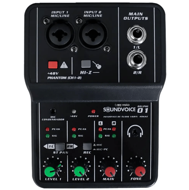 Interface/Mixer 2 canais Multitrack SoundVoice DELPHI-01 