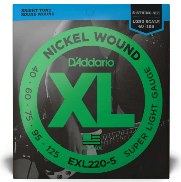 Encordoamento Baixo 5 Cordas D'Addario EXL220-5 XL Nickel Wound 040-125