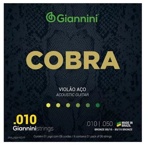Encordoamento Giannini Cobra Violão Aço 010-050    85/15    Geefle 
