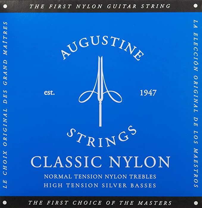 Encordoamento Augustine Classic Blue Nylon   Tensão: Alta nos baixos e Média nas primas.