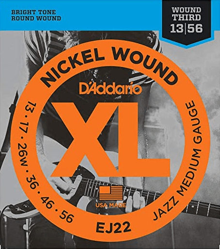 Encordoamento Guitarra D'Addario EJ22 XL Nickel Wound Jazz Light 013-056 3ª Corda Encapada