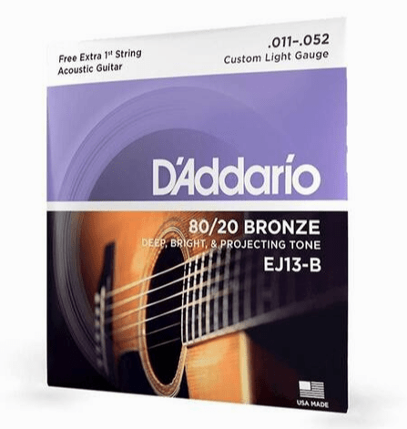 Encordoamento para Violão de Aço D'Addario EJ13 80/20 Bronze Medida .011 - .052 – Custom Ligh