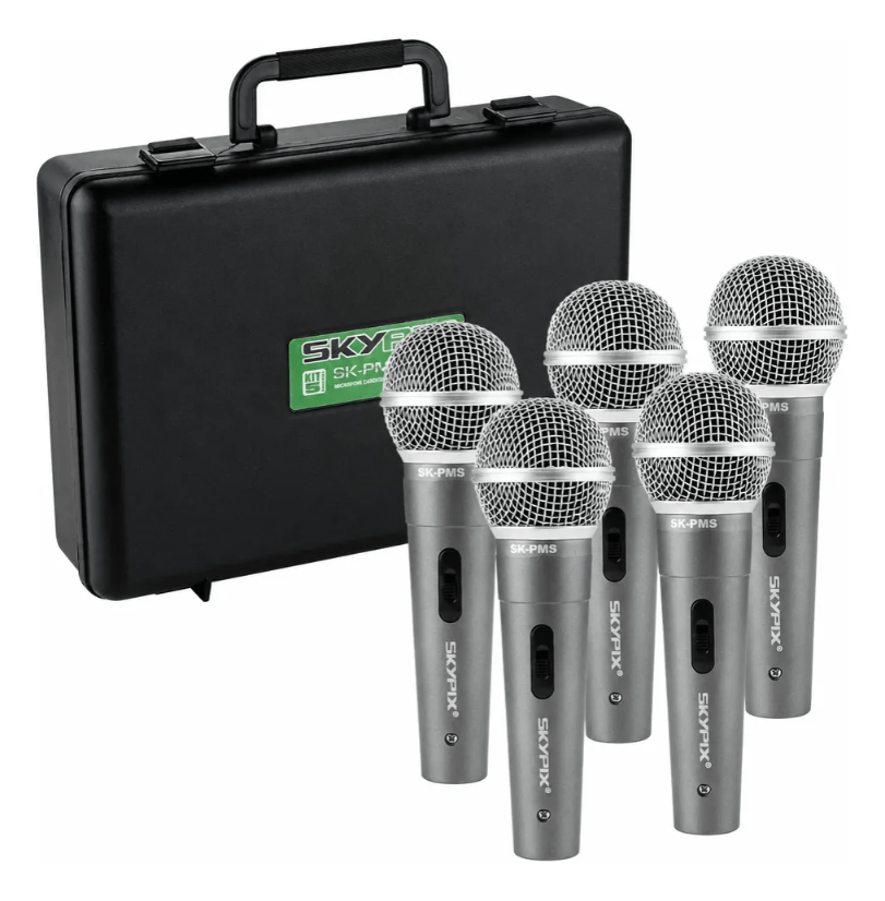Kit de Microfones Dinâmicos Skypix PMS-5 com 5 Unidades e Maleta