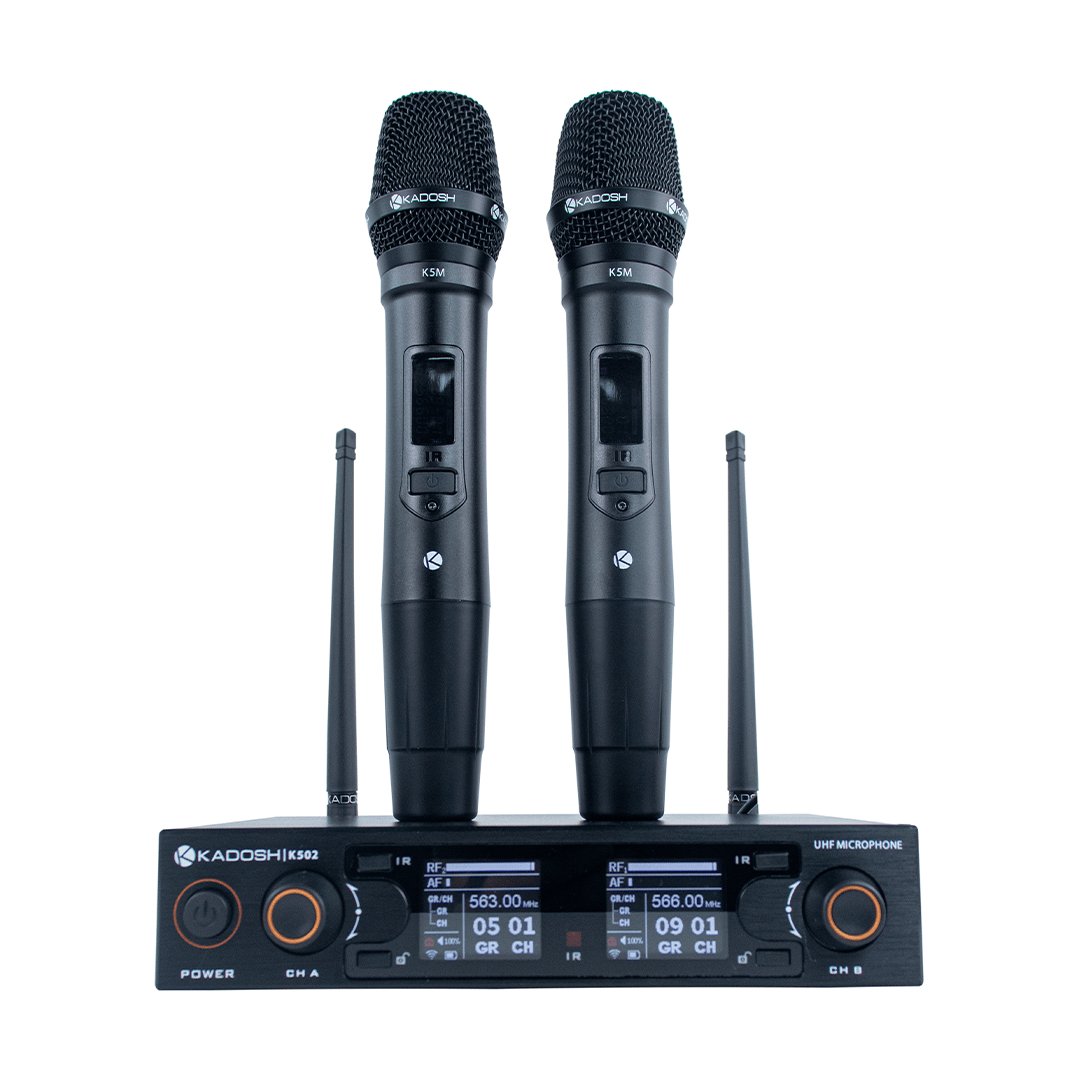 Microfone Kadosh UHF(100freq) de Mão + Mão com bateria recarregável K-502M 