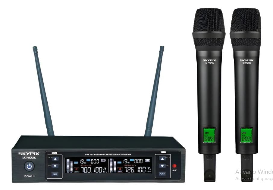 Microfone SKYPIX UHF(200 freq) de Mão + Mão PRO900