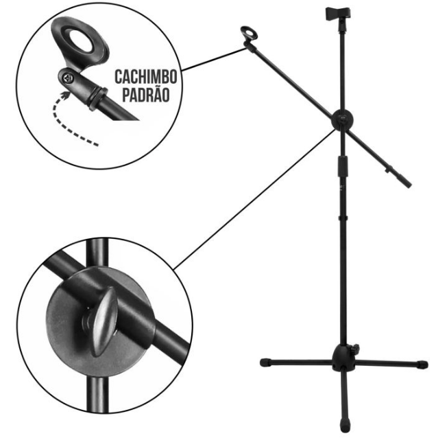 Pedestal p/Microfone Girafa c/Boom Duplo Dolphin DSM-01 ref.16704