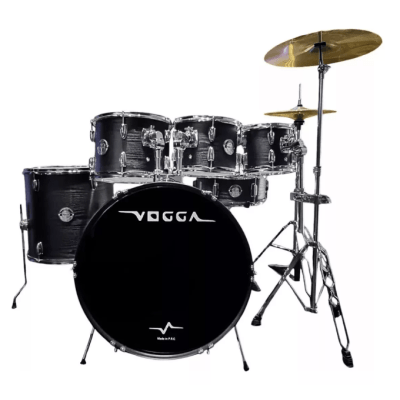 Bateria VOGGA com 3 tons, banco, pedal, pratos, baqueta PULSE - MODELO: VPD-222 Bumbo 22", COR: MTB(Matte Black) 