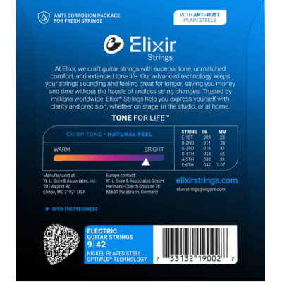 Encordoamento para Guitarra Elixir Optiweb Super Light (0.09-0.042) – Toque Natural e Durabilidade Prolongada