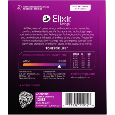 Encordoamento para Violão Aço Elixir Nanoweb Light .012 Ref. 3212