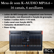 Mixer K-Audio 16 canais 6 auxiliares MP-16.6