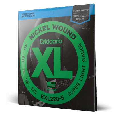 Encordoamento Baixo 5 Cordas D'Addario EXL220-5 XL Nickel Wound 040-125