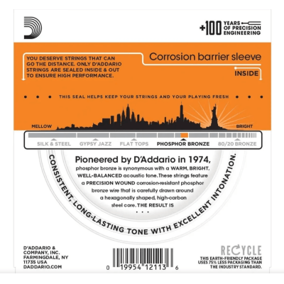 Encordoamento Violão Aço D'Addario Phosphor Bronze EJ15 Extra Light 010-047