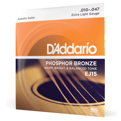 Encordoamento Violão Aço D'Addario Phosphor Bronze EJ15 Extra Light 010-047