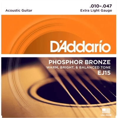 Encordoamento Violão Aço D'Addario Phosphor Bronze EJ15 Extra Light 010-047