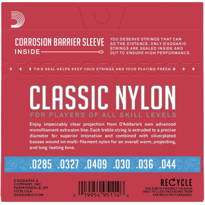 Encordoamento Violão Nylon D'Addario Classic Student EJ27H Tensão Alta