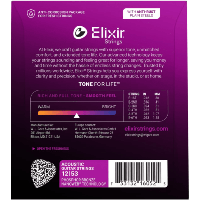 Encordoamento Violao Aço Elixir Nanoweb Phosphor/Bronze 012 16052 ref. 8090