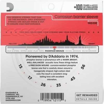 Encordoamento para Violão de Aço D'Addario EJ17 Phosphor Bronze Medium .013 - .056