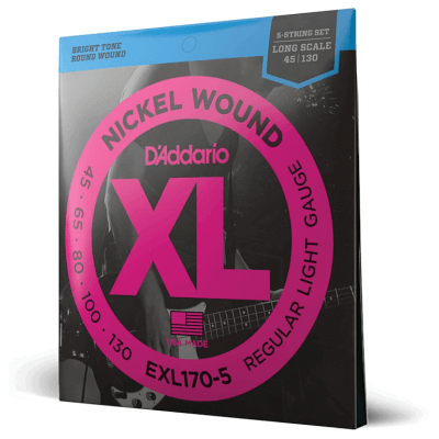 Encordoamento Baixo 5 Cordas D'Addario EXL170-5 XL Nickel Wound 045-130