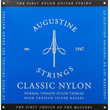 Encordoamento Augustine Classic Blue Nylon   Tensão: Alta nos baixos e Média nas primas.