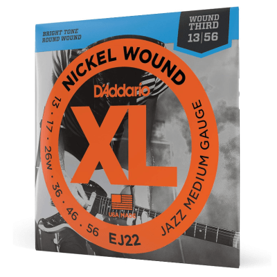 Encordoamento Guitarra D'Addario EJ22 XL Nickel Wound Jazz Light 013-056 3ª Corda Encapada