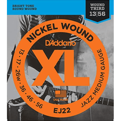 Encordoamento Guitarra D'Addario EJ22 XL Nickel Wound Jazz Light 013-056 3ª Corda Encapada Encordoamento Guitarra D'Addario EJ22 XL Nickel Wound Jazz Light 013-056 3ª Corda Encapada