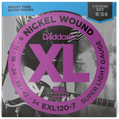 Encordoamento para Guitarra de 7 Cordas D'Addario EXL120-7 XL Nickel Wound Super Light .009 - .054 Encordoamento para Guitarra de 7 Cordas D'Addario EXL120-7 XL Nickel Wound Super Light .009 - .054