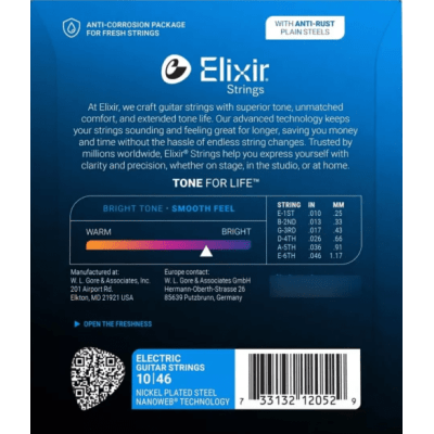 Encordoamento para Guitarra Elixir Nanoweb Light 010-046 – Ref. 12052