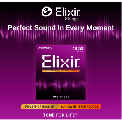 Encordoamento para Violão Aço ELIXIR HBLT Phosphor Bronze Nanoweb 0.13 