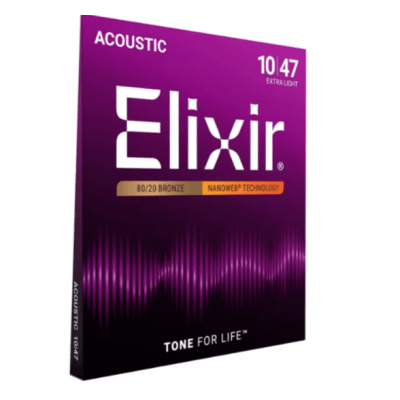 Encordoamento para Violão Aço ELIXIR Phosphor/Bronze Nanoweb Extra Light 010 Ref. 5337