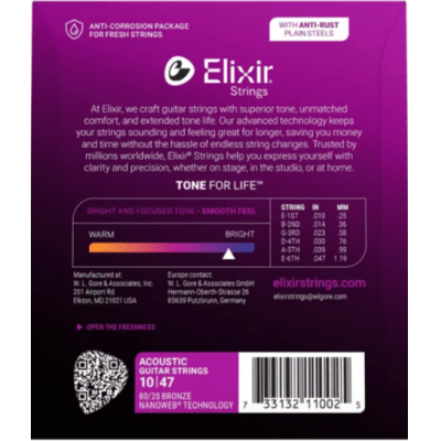 Encordoamento para Violão Aço ELIXIR Phosphor/Bronze Nanoweb Extra Light 010 Ref. 5337