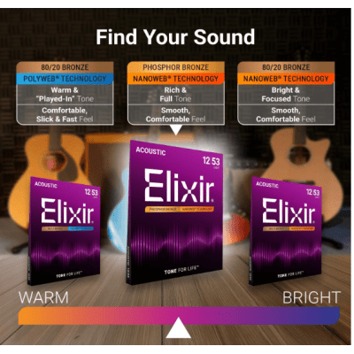 Encordoamento para Violão Aço ELIXIR Phosphor/Bronze Nanoweb Extra Light 010 Ref. 5337