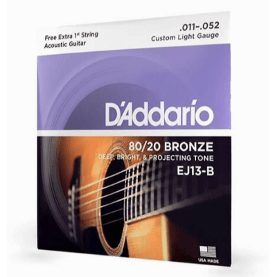 Encordoamento para Violão de Aço D'Addario EJ13 80/20 Bronze Medida .011 - .052 – Custom Ligh