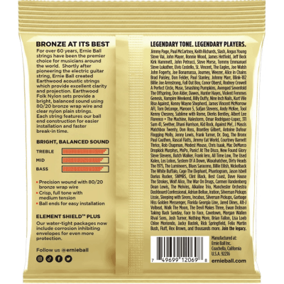 Encordoamento Violão Nylon Ernie Ball 2069 Earthwood 80/20 Bronze com Bolinha 028-042
