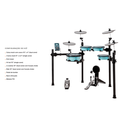 Bateria Eletrônica E-Force EF2 V3.0 Chameleon Mesh Head Powered by Odery (com 2 Crash Pads e Bumbo Real)