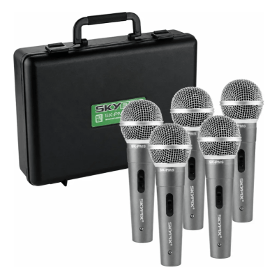 Kit de Microfones Dinâmicos Skypix PMS-5 com 5 Unidades e Maleta Kit de Microfones Dinâmicos Skypix PMS-5 com 5 Unidades e Maleta