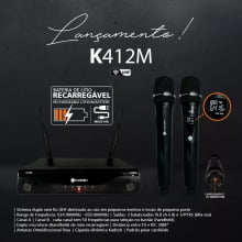Microfone Kadosh UHF(multfreq) de Mão + Mão c/bateria recarregável K-412M