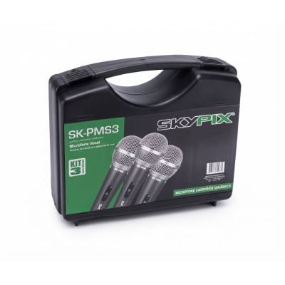 Kit de Microfones Dinâmicos Skypix SK-PMS3 com 3 Unidades e Maleta